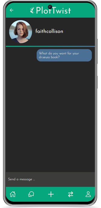 A phone that demonstrates how to request a swap on the PlotTwist mobile app.