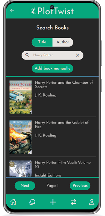 A phone that demonstrates how to list a book with the PlotTwist mobile app.